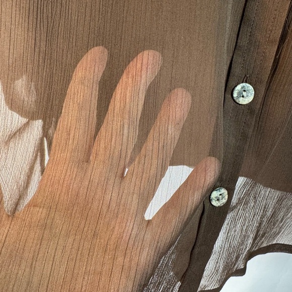 Linea By Louis Dell'Olio Brown Sheer Button-Up Blouse & Tank Set L - Picture 4 of 16